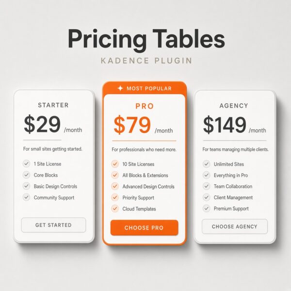 Kadence Pricing Tables